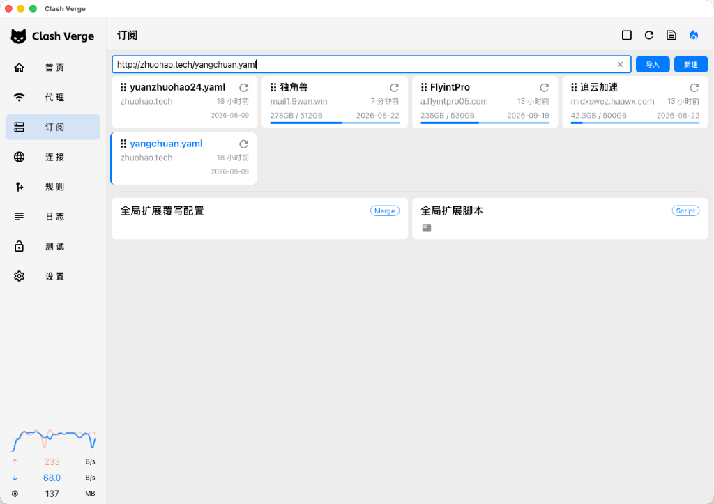 订阅导入配置界面示意图